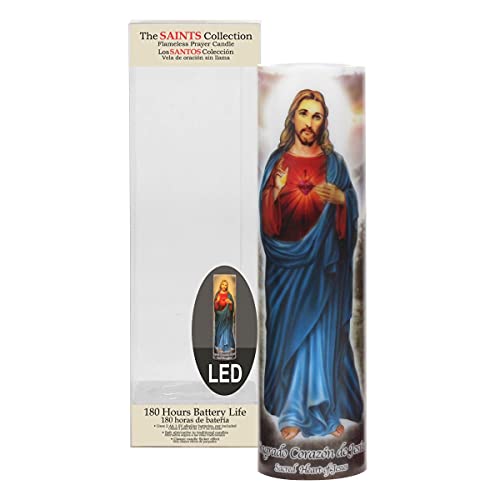 Stonebriar LED Saint Prayer Candle — Automatic Timer, Flameless Candle for Prayer, Memorials & Religious Décor, Jesus, 8" 1 Count