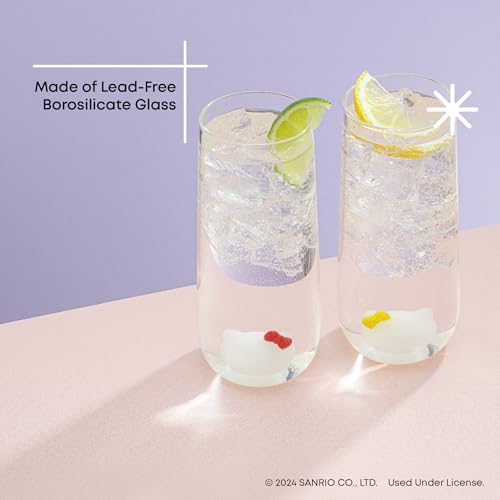 Tall Drinking Glasses with 3D Hello Kitty & Mimmy Icons (Set of 2) by JoyJolt Tall Glasses