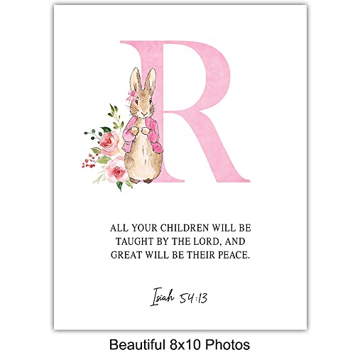 Religious Christian Baby Girl Room Decor - Baby Girl Nursery Decor - Female Wall Art - Scripture Wall Art - Bible Verses Print - Baby Shower Gifts - Toddler Girls - Pink Peter Rabbit Decor