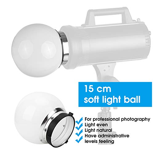 Soft Light Ball, Professional Photography Diffuser Dome, Mount Compatible 15cm Alloy+Plastic Modifier for Studio Portrait Product Shoots