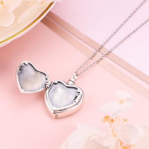 Flyow Cremation Jewelry for Ashes 925 Sterling Silver Urn Necklaces for Ashes Keepsake Memorial Jewelry Gifts for Women Men Pet Heart Urn Necklace That Holds Pictures