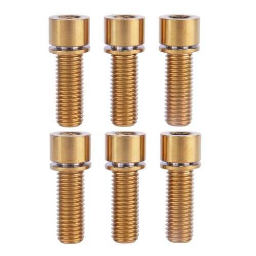 UHDFBDHF gold titanium bicycle stem hex bolts, M7x20mm Allen head with washers, pack of 6