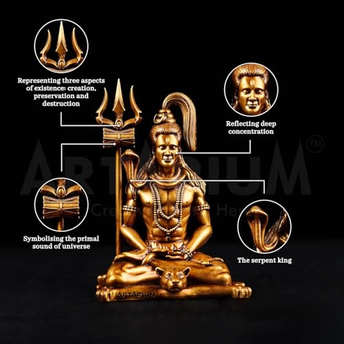 Artarium Meditating Lord Shiva Idol 4 Inch Antique Finish, Mahadev Resin Statue for Home Decor, Car Dashboard Ornament, Office Desk Decoration, Hindu God Murti, Spiritual Gift Antique-meditating (4 Inch)