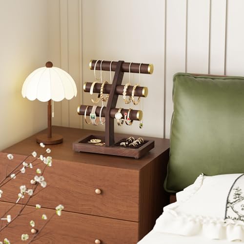SRIWATANA Walnut Wood Bracelet Holder, T-Bar Jewelry Display Stand