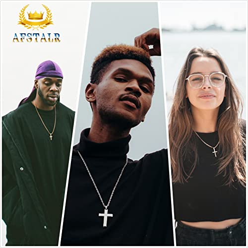 Men's Cross Necklace, Gold/Silver/Black Chain with Cross Pendant, Christianity Jewellery, Stainless Steel Small-silver 50 Centimetres