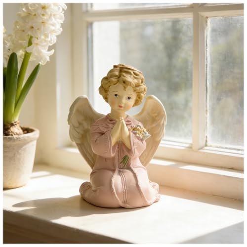 Kneeling Praying Angel Figurine With Flowers, 5.32 Inch Resin Angel Decor 5.32'' Pray Angel Kneeling