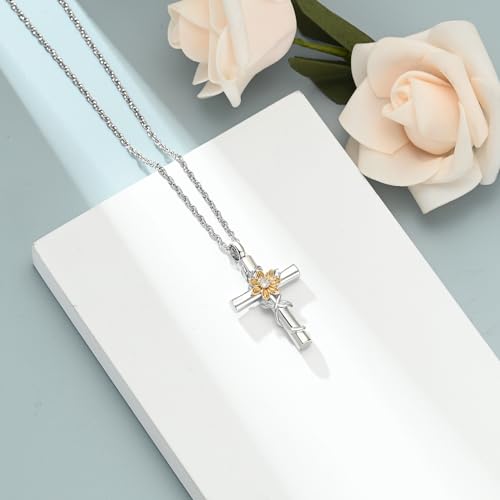 shajwo Sunflower Urn Necklaces for Ashes for Women Men Cremation Jewelry Memorial Human Ashes Pendant Croos 1