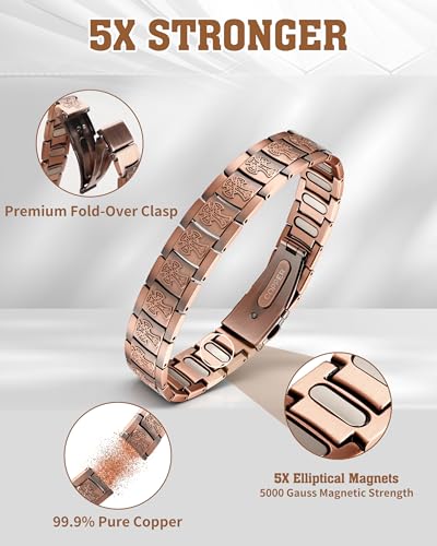 Trinckle Copper Magnetic Bracelet for Men with 5X Strength 5000Gauss Magnet