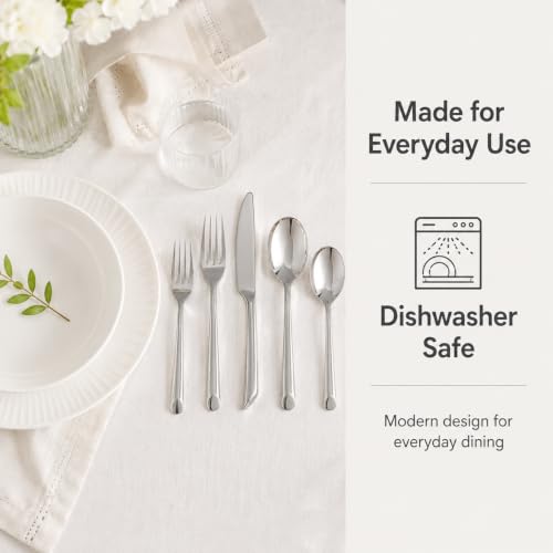 nambe Frond 5-Piece Stainless Steel Flatware Set | 18/10 Mirror Stainless Steel Silverware Cutlery Set | Designed for Home Kitchens, Hotel, or Restaurant Use | Service for 1 | Dishwasher Safe