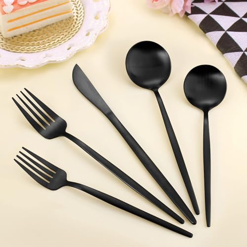 Matte Black Silverware Set,LAZAHOME Stainless Steel Flatware Set Service for 4,20-Piece Kitchen Utensil Set Include Spoons And Forks Set,Cutlery Set For Home Kitchen Restaurant Hotel,Dishwasher Safe. 20