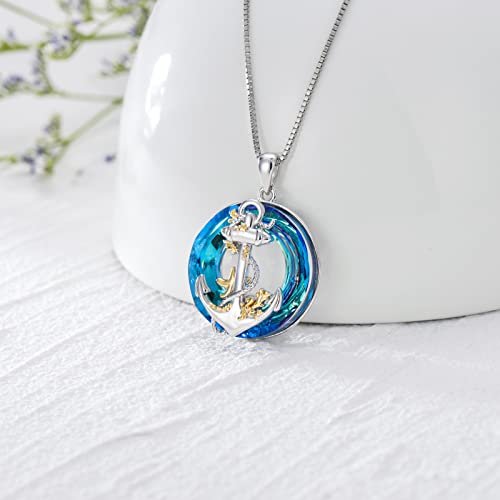 PROESS 925 Sterling Silver Otter/Monkey/Dolphin/Polar Bear/Peacock/Phoenix/Anchor/Lotus/Rose/Strawberry Necklace Crystal Jewelry for Women Birthday Christmas with 18"+2" Chain Anchor