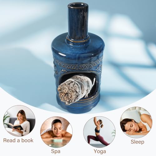 MOUGIGI Bird & Flower Ceramic Palo Santo Chiminea,Sage&Cone Incense Burner Flower and Bird Palo Santo Holder-blue