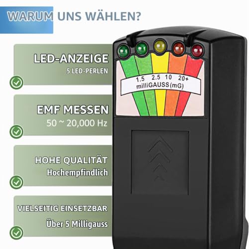 K2 EMF Meter Magnetic Field, Radiation Detector Portable, 5 LED Ghost Hunting Detector, K2 EMF Meter Paranormal Equipment Tester 50 Hz - 20,000 Hz Black