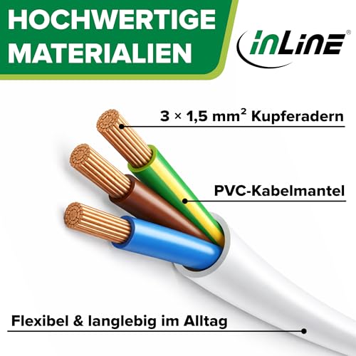 Inline Protective Contact Extension Cable CEE 7/7 Male / Female 1 m White | For indoor use, GS certified with child protection, 230V, H05VV-F3G1.5, 16400W 1m