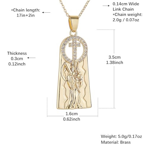 HZMAN Santa Muerte Necklace for Men Retro Gothic 14K Gold Plated Grim Reaper Saint Death Sickle Skull Pendant Party Jewelry Gift Cross