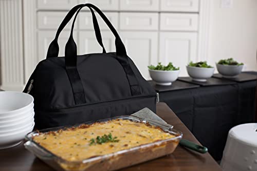 PICNIC TIME Potluck Insulated Casserole Carrier, Thermal Food Carrier, Portable Food Warmer, Insulated Container for up to 300 Degrees with Framed Window and Comfort handles (Black) Black