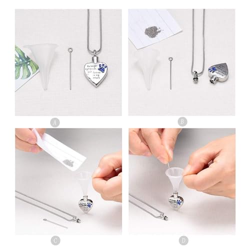 Pet Cremation Jewellery Stainess Steel Heart Urn Necklace for Ashes Keepsake Ashes Necklace Dog Cat Paw Memorial Urn Pendant for Women Men Silver-blue