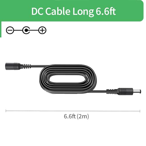 2-Pack 2 m DC Power Extension Cable, Connector 5.5 mm x 2.1 mm, Supports DC 5 V 6 V 9 V 12 V 24 V, for Security Cameras, DVR, Router, Printer, LED Strip, Black