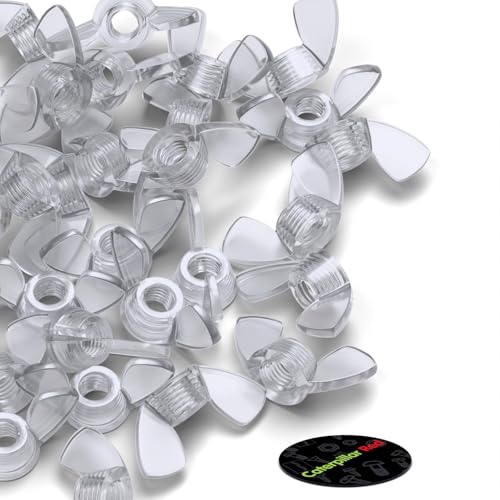 50x Caterpillar Red clear acrylic butterfly wing nuts, M5 thumb nuts in a product pack
