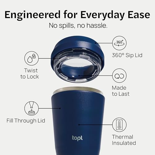 TOPL Coffee Tumbler, Stainless Stell Insulated Water Bottle, Navy, 20oz