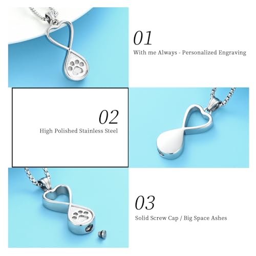 Oinsi 2PCS Pet Cremation Jewelry For Ashes For Dog/Cat Paw Stainless Steel Memorial Locket Urn Necklace Inside Mini Case Keepsake Cremation Jewelry Women Men