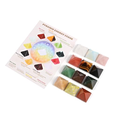 12 PCS Natural Chakra Crystal Pyramid Set – Opalite/Rose Quartz/Topaz/Obsidian Healing Crystals, Small Pyramids for Meditation, Energy Balancing, Reiki, Home Decoration
