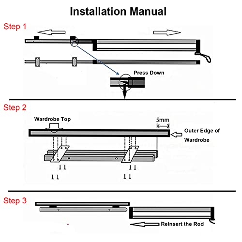 Valet Rod for Closet Pull Out, Adjustable Pants Rack Rail 11.5inch Black 11.5 inch