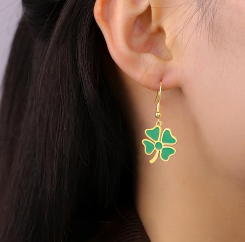 Four Leaf Clover Earrings Green Shamrock Drop Dangle Earrings Good Lucky Charm Friendship Jewelry St Patricks Day Accessories Irish Gift for Women gold