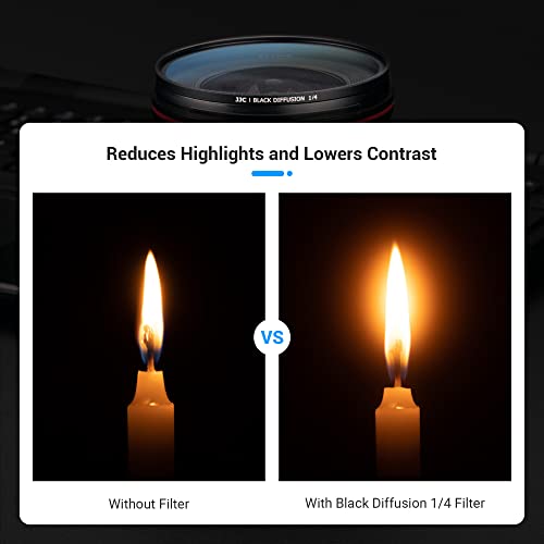 JJC 62mm Black Diffusion 1/4 Filter, Mist Cinematic Filter for Camera Lens