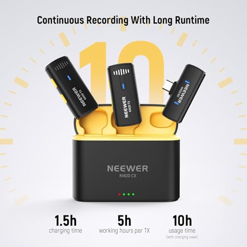 NEEWER Wireless Lavalier Microphone System for iPhone, Mini Clip on Lapel Mic Set with 2 USB C Transmitters/4 Receivers/OTG Adapter Compatible with iPhone Android Phone Computer Tablet, Black, KM20 Black KM20