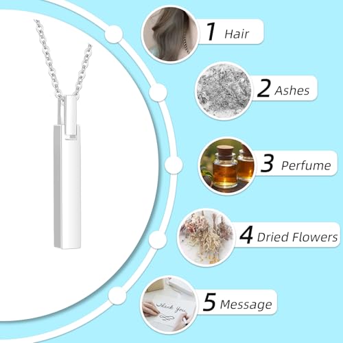 Urn Necklaces for Ashes Cremation Jewelry Loved Ones Stainless Steel Bar Ashes Necklace Memorial Ash Pendant for Men Women - With Me Always Silver