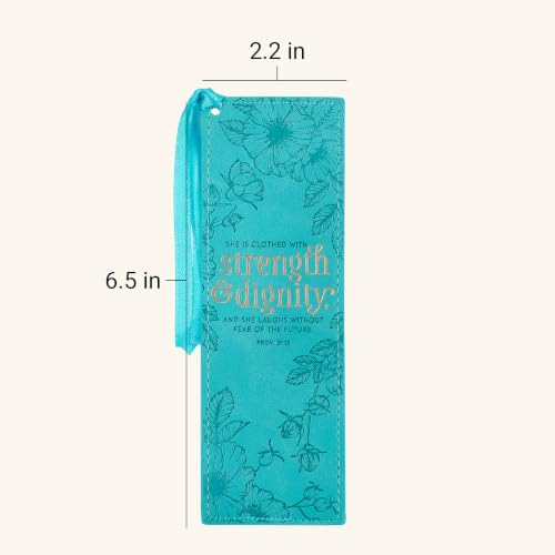 Christian Art Gifts Faux Leather Scripture Bookmark: Strength and Dignity Teal - Strength/Dignity