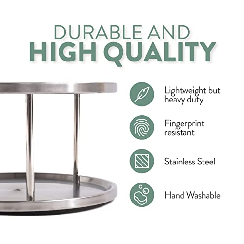 Estilo Stainless Steel 2-Tier Spice Rack Lazy Susan Organizer | 360-Degree Racks for Inside Cabinets | Rotating/Spinning Storage | Food, Kitchen, Pantry, Medicine