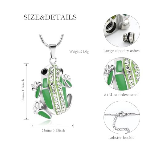 Frog Urn Necklace for Ashes Animals Cremation Jewelry Stainlee Steel Memorial Necklaces Keepsake Jewelry Ashe Holder Pendant for Human Ashes with Filling Kits Green