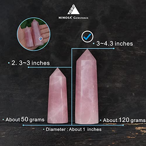 MIMOSA Healing Crystal Point Large Rose Quartz, Raw Rose Quartz &Selenite Large Rose Quartz Pink