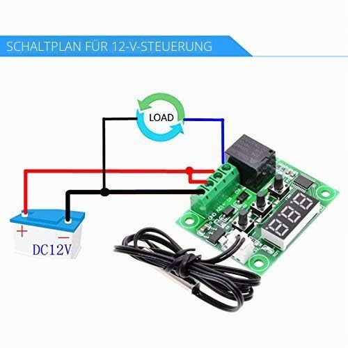 Hailege 2pcs W1209 12V DC Digital Temperature Controller Board Micro Digital Thermostat -50-110 Electronic Temperature Controller Module Switch with 10A Single Channel Relay and Waterproof