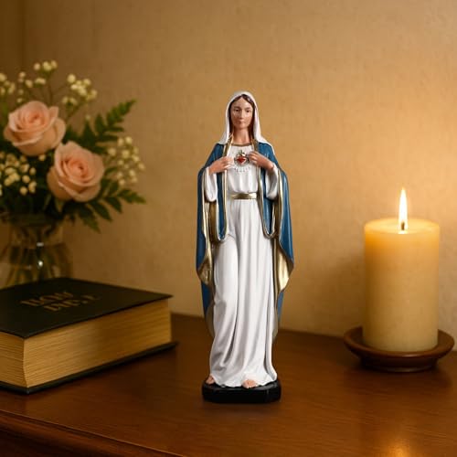 TALPGOD Immaculate Heart of Mary,6 Inch Blessed Holy Mother Virgin Mary Statue Catholic Altar Home Decor,Holy Mother Religious Gift for Mom,Catholic Art Hand Painted Renaissance Sculpture Collection 6 inches