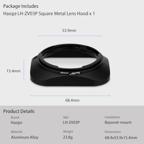Haoge LH-ZV03P Lens Hood for Carl Zeiss Distagon T 2.8/21 21mm f2.8 ZM, C Biogon T 4.5/21 21mm f4.5 ZM, 2.8/25 25mm f 2.8 ZM, 2.8/28 28mm f2.8 ZM, C Sonnar T 1.5/50 50mm f1.5 ZM Hollow Out Designed [Square - Black - Hollow Out Designed]
