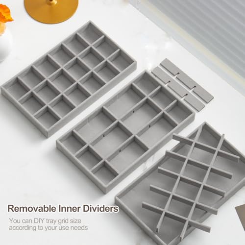 SPAKOWN Jewelry Drawer Organizer Inserts Trays for Drawers Set of 9, Grey
