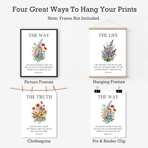 3Pcs Bible Verse Floral Poster,The Way The Truth The Life Scripture Posters Prints Wall Art for Home 11x14 Inch Unframed Bible Floral