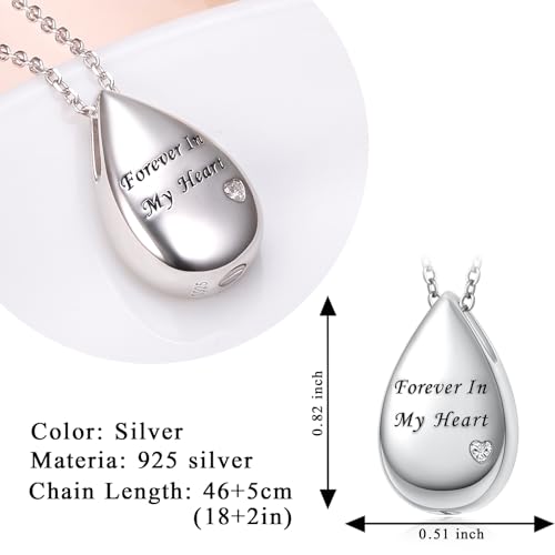 DAOCHONG Teardrop Heart Urn Necklace Engraved Memorial Jewelry for Women Teardrop Urn Necklaces