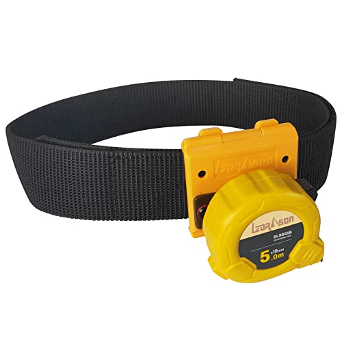 Lzdrason yellow tape measure holder clip attached to a tool belt, 1 pack