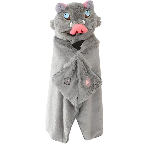 Anime Wearable Blanket Cloak Hoodie Cosplay Costume Hooded Cloaks Cape Soft Shawl Wrap Nap 58.2 x 41.3 in One Size Greyhui-a
