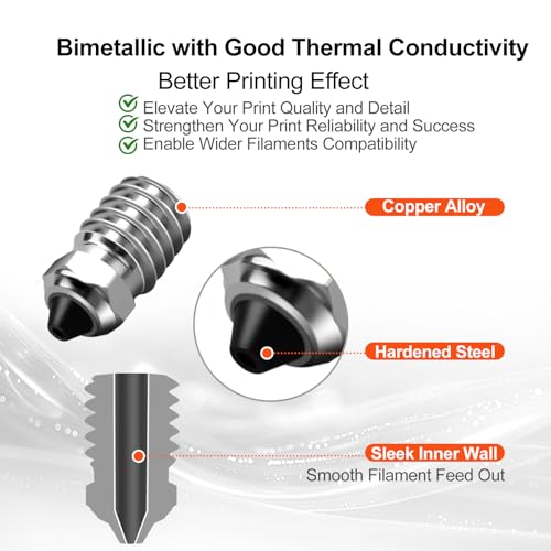 IdeaFormer 3pcs 0.4 mm Bi-Metal Nozzles for Bambulab X1 X1C P1P P1S, Extruder Hotend Bimetal Nozzle All Metal Nozzle for Bambu Lab X1 X1C P1P P1S