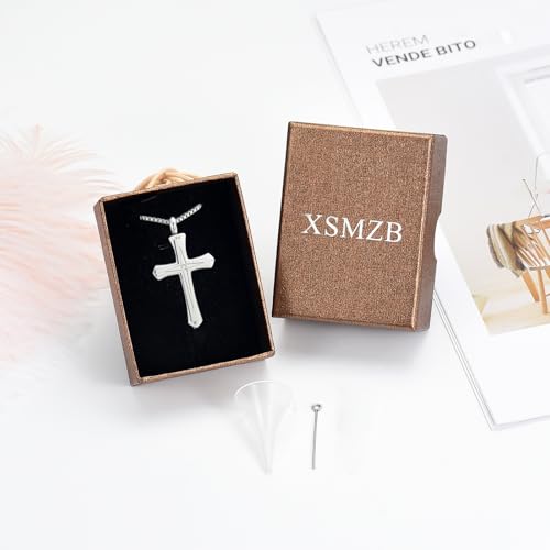 XSMZB Cross Cremation Jewelry for Human Pet Ashes Keepsake Urn Pendant Funeral Cross Memorial Ashes Necklace for Women Men Silver