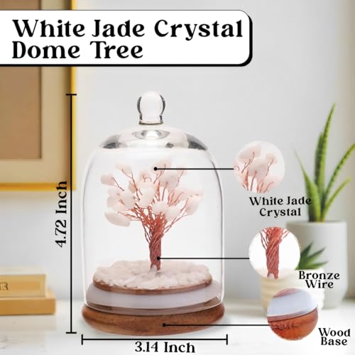 White Jade Crystal Tree in Glass Dome - Chakra Tree, Healing Crystals, White Feng Shui for Positive Energy, Meditation, Birthday, Spiritual Gifts for Women, Home & Office Decor