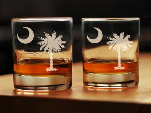 South Carolina Flag Rocks Glass for South Carolinians - 10.25 oz - Set of 2