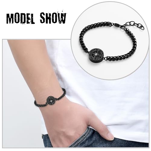 constantlife Compass Urn Bracelet for Ashes Stainless Steel Adjustable Link Bangle Cremation Keepsake Loved Ones Memorial Jewelry for Women Men Black