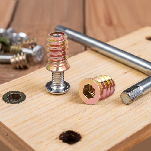 uxcell M10x30mm wood furniture threaded insert nuts with hex socket drive, 25-piece set