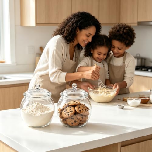 Four clear plastic candy jars with lids, 78oz capacity, FALUCKYY food jars and canisters for storing cookies and treats.